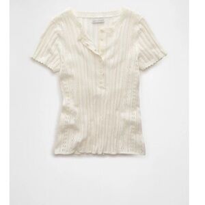 American Eagle Outfitters Cream Pointelle Scoop Neck Knit Top